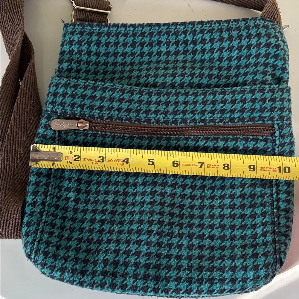 Thirty-One Teal/Brown Houndstooth Poly/Wool Blend Crossbody Bag